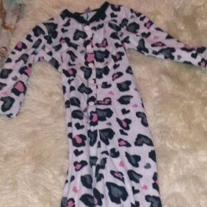 Cow print PJ one piece size S girls once black, white and pink